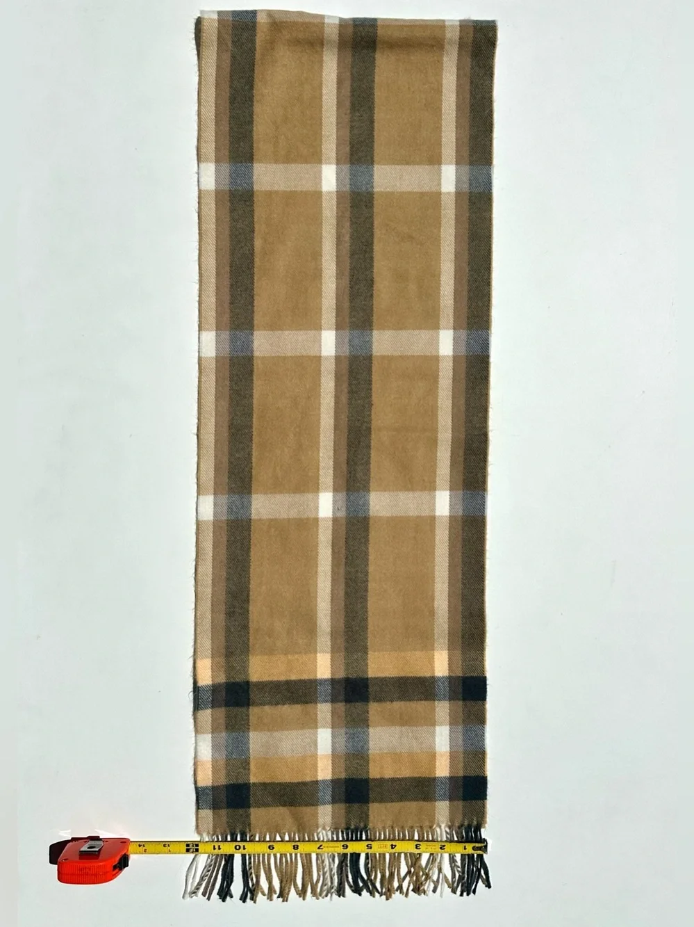 Vintage 100% Cashmere Scarf Made in England – Camel Windowpane Plaid – Unbranded